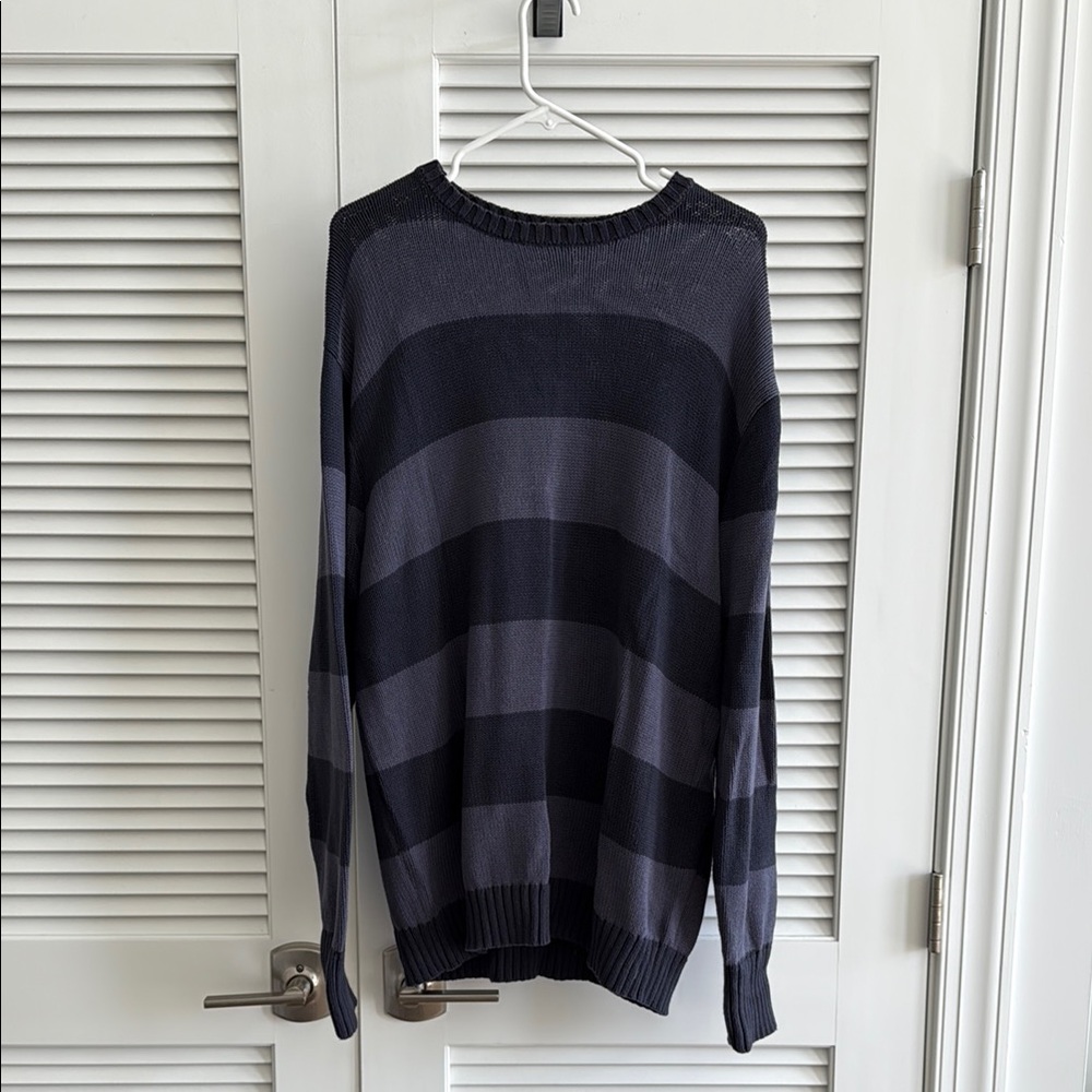 Brandy Melville Navy and Blue Oversized Striped Sweater
